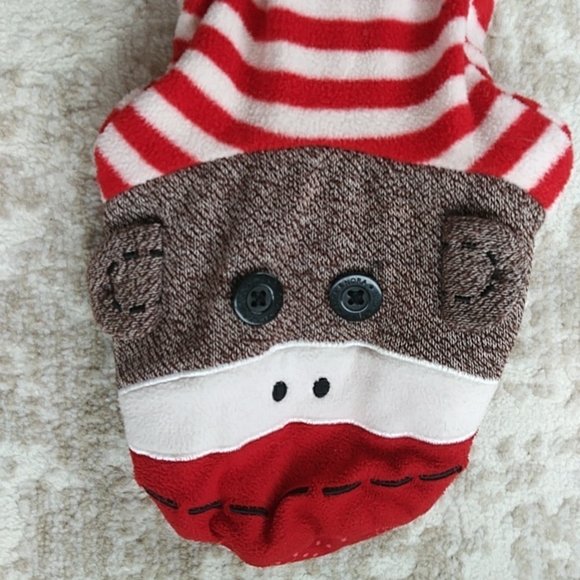 Nick & Nora One Piece Stripes Monkey Footed Pajama Medium Red White - Picture 11 of 16